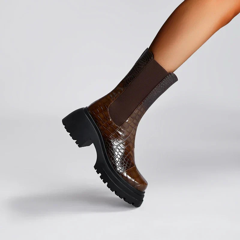 Amira | Women's Crocodile Print Platform Boots - Image 2