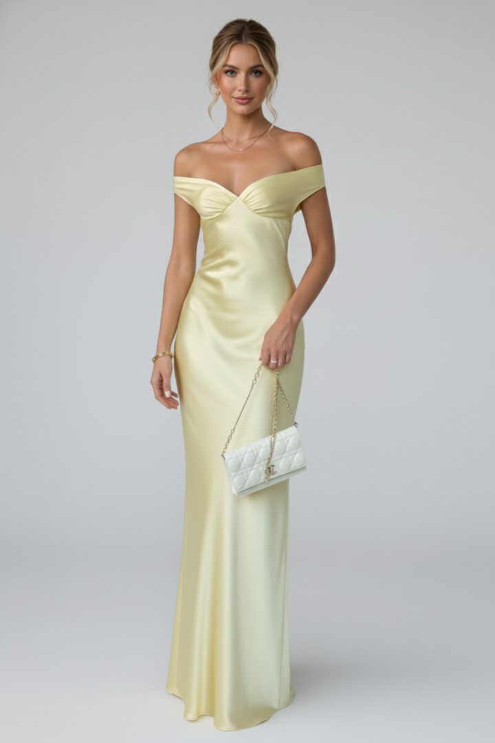 Anastasia | Women's Off Shoulder Fitted Maxi Dress - Champagne - Image 2