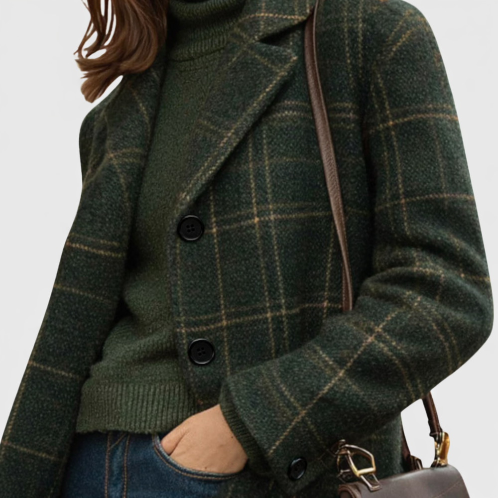 Aurelia | Women's Double Breasted Long Coat - Dark Green - Image 2