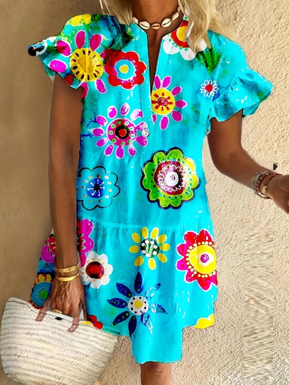Auriana | Women's Floral Print Short Sleeve Maxi Dress - Image 2