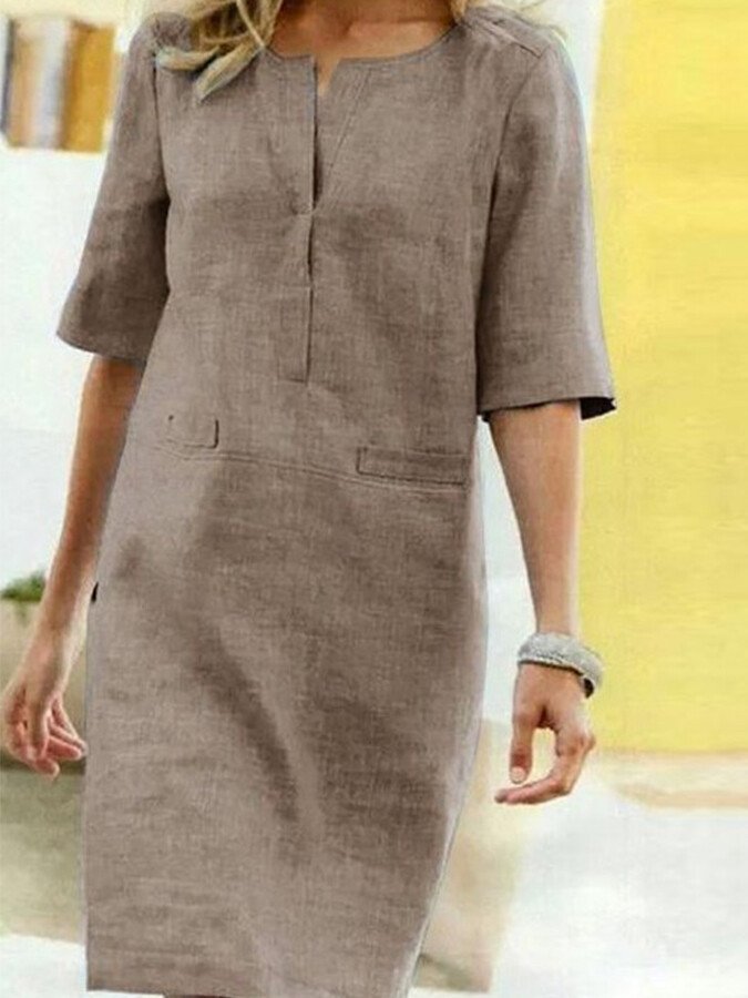 Brielle | Women's Split Neck 3/4 Sleeve Shift Dress - Light Blue - Image 2