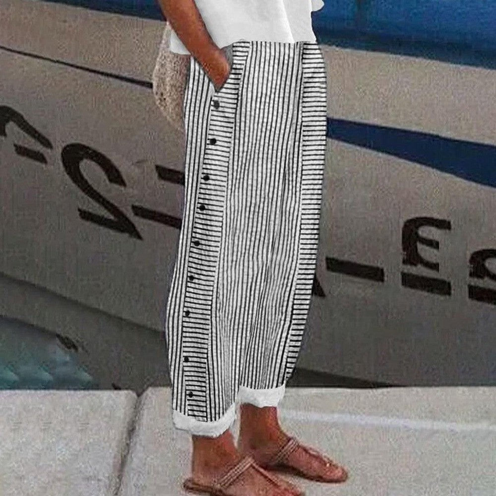 Camellia | Women's Striped Wide Leg Pants - Image 1