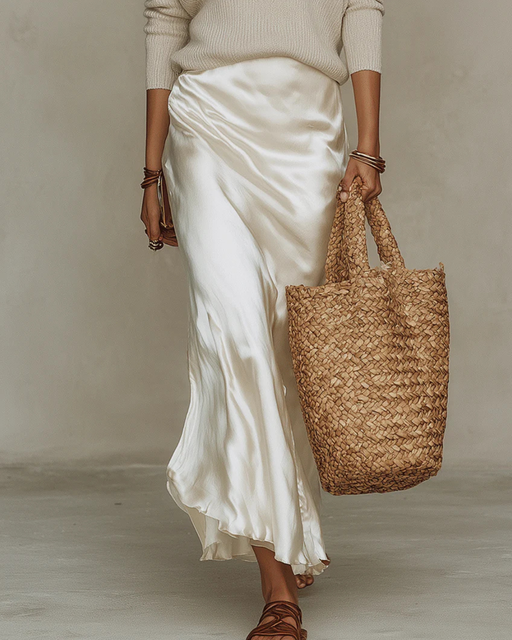 Carys | Women's V-Neck Long Sleeve Sweater Maxi Skirt Set - Cream - Image 2