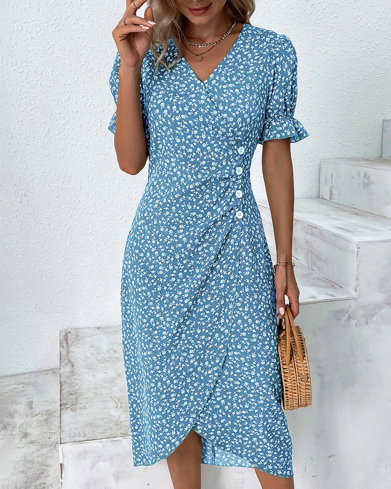 Cassiopeia | Women's Floral V-Neck Wrap Midi Dress - Image 2