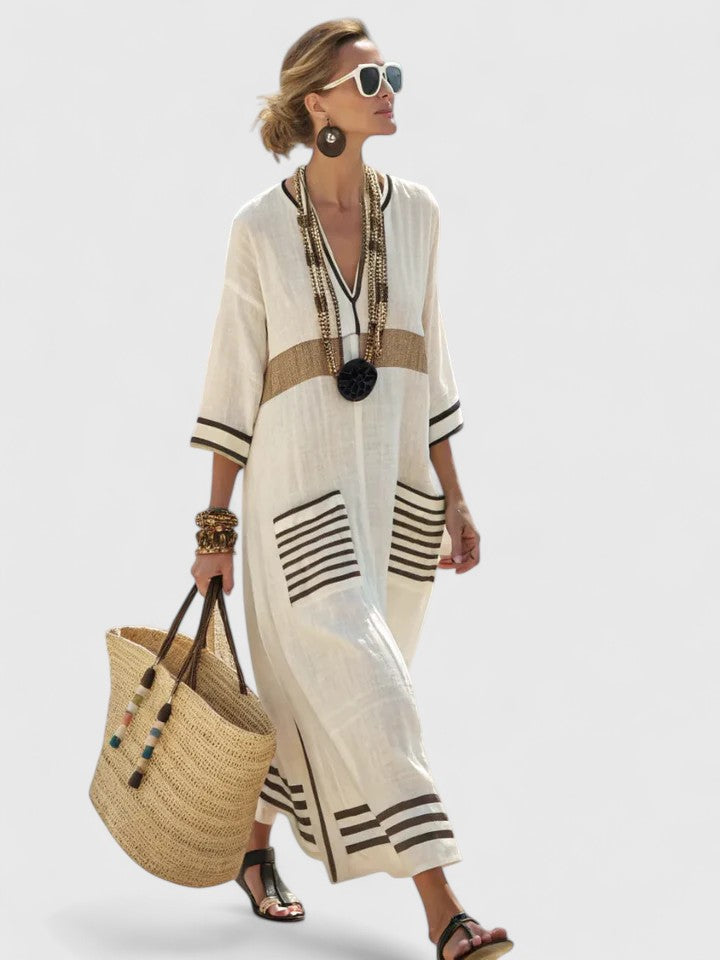 Clementine | Women's Striped V-Neck Kaftan Maxi Dress - Image 2
