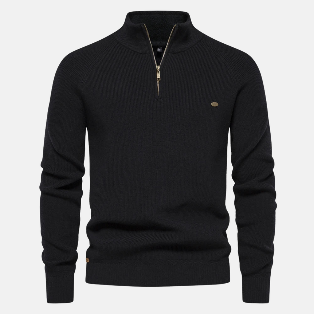 Colvyn | Men's Quarter Zip Mock Neck Pullover Sweater - Navy - Image 2