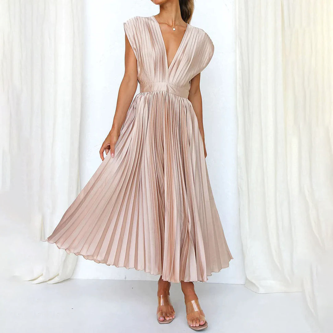 Cordeline | Women's V-Neck Pleated Maxi Dress - Image 1