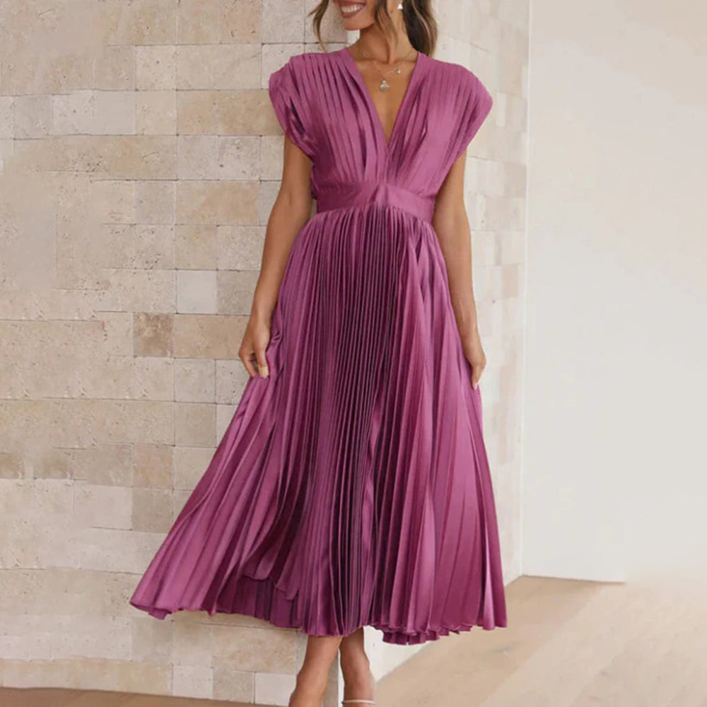 Cordeline | Women's V-Neck Pleated Maxi Dress - Image 2