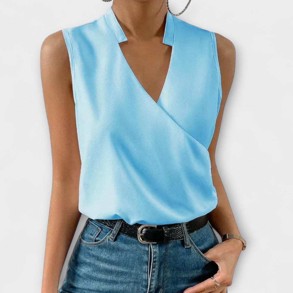 Cordessa | Women's Sleeveless Wrap Collared Blouse - Image 2