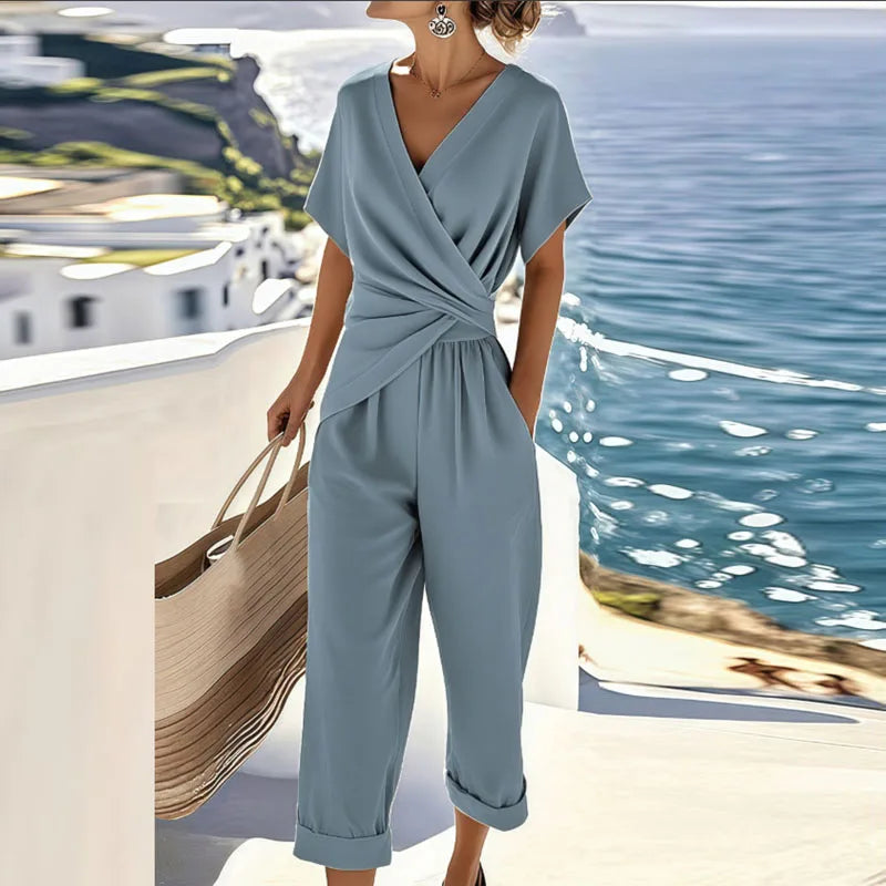 Cordette | Women's V-Neck Short Sleeve Two Piece Set - Image 2