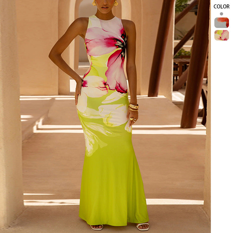Darya | Women's Floral Print Sleeveless Bodycon Maxi Dress - Image 1