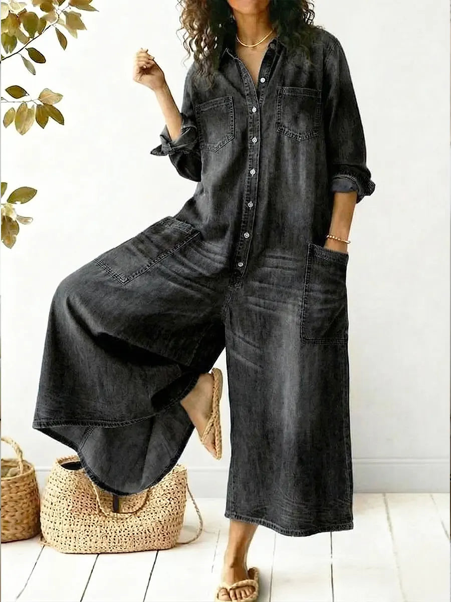 Delilah | Women's Wide Leg Button Front Jumpsuit - Image 2