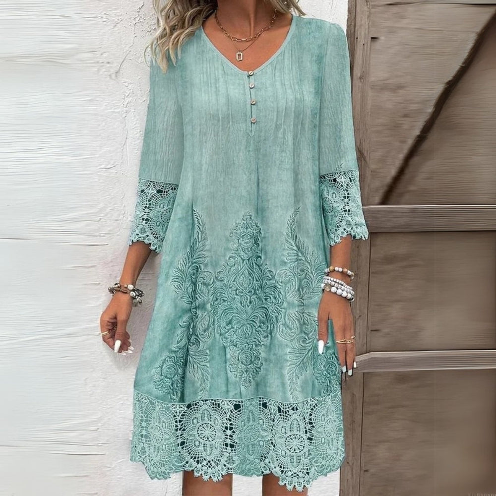 Esther | Women's Embroidered Lace Trim Midi Dress - Image 2