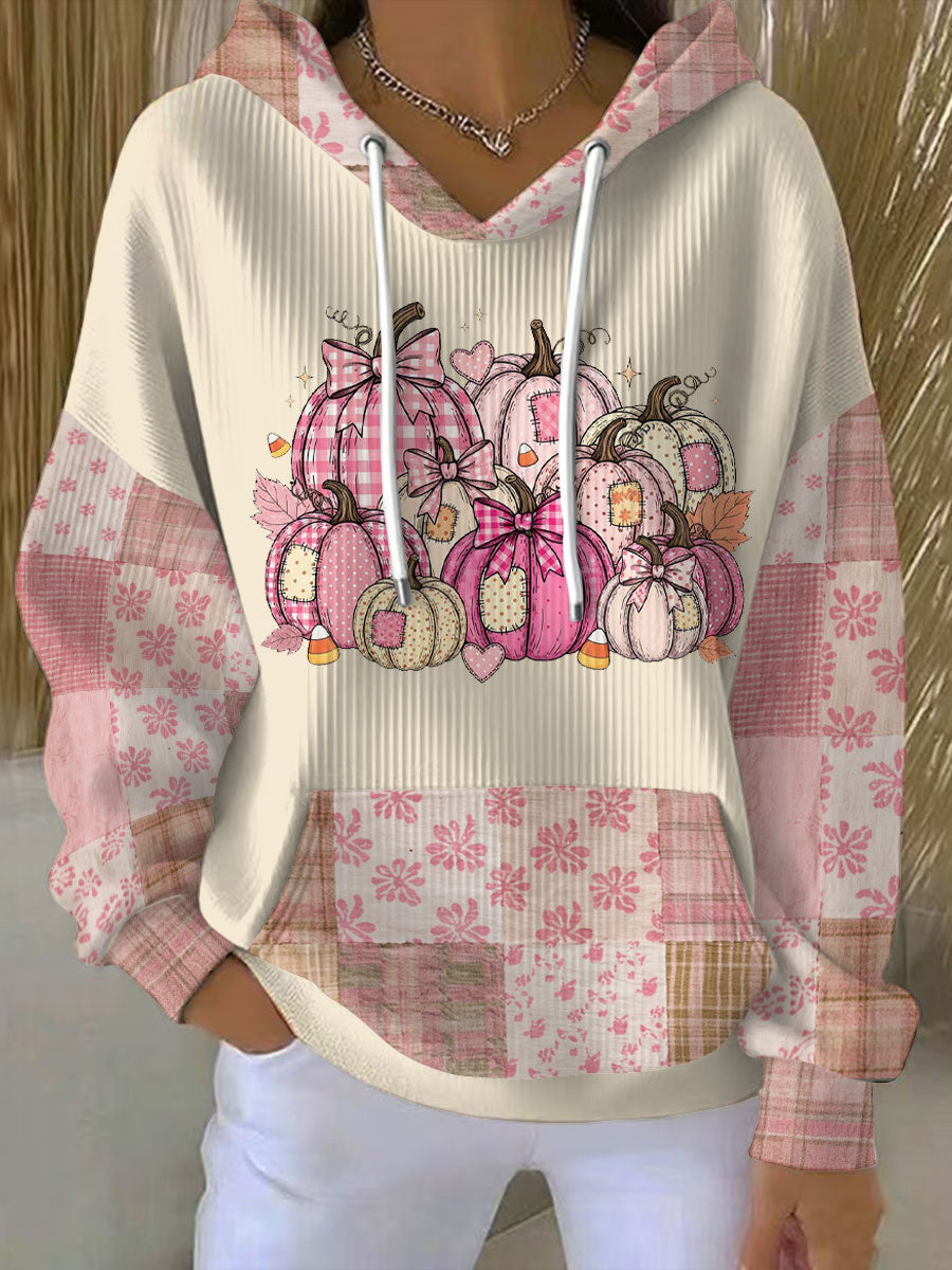 Eulalia | Women's Pumpkin Print Long Sleeve Hoodie - Image 1