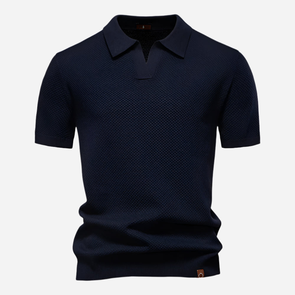 Everett | Men's Textured Knit Short Sleeve Polo Shirt - White - Image 2