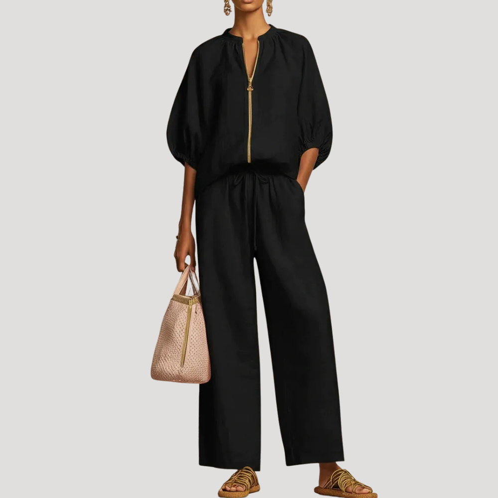 Florentine | Women's Two Piece Wide Leg Pants Set - Light Blue - Image 2