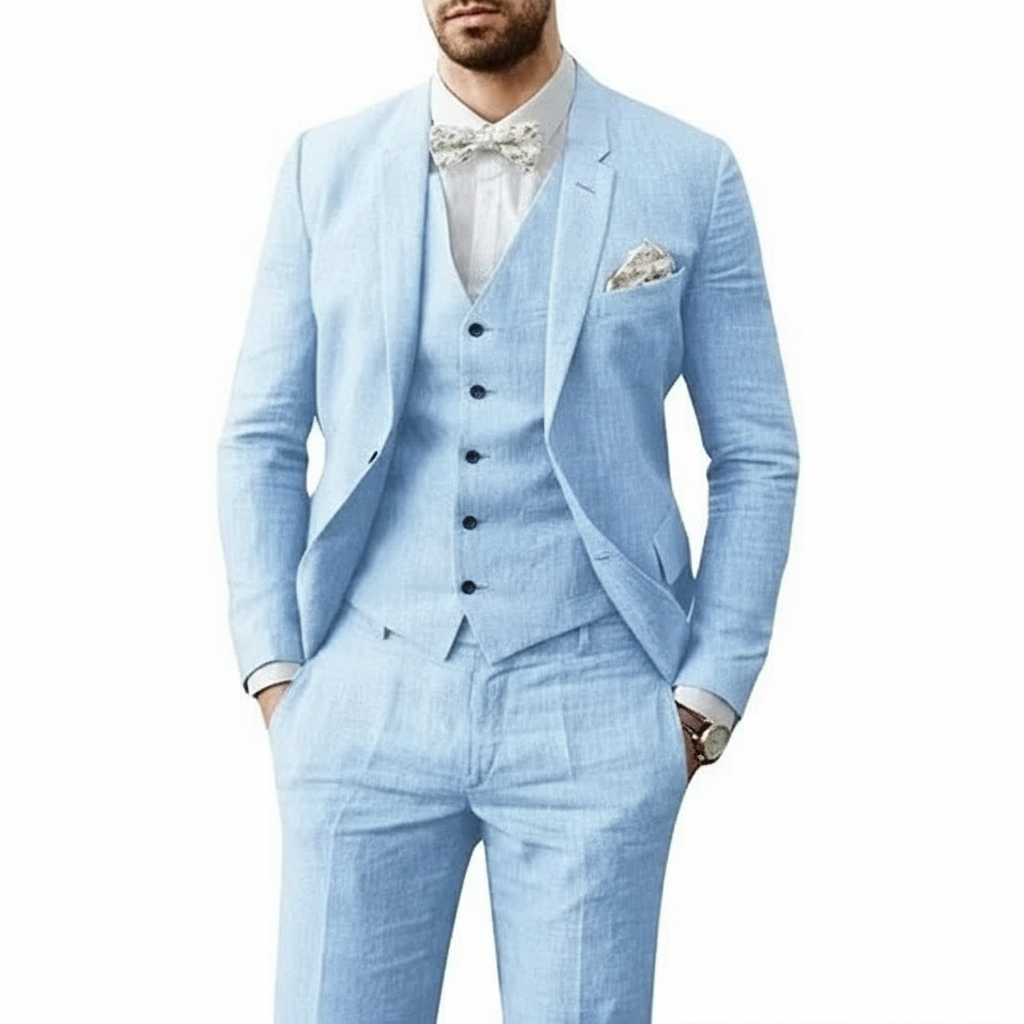 Florentino | Men's Slim Fit 3 Piece Wedding Suit - Sky Blue - Image 1