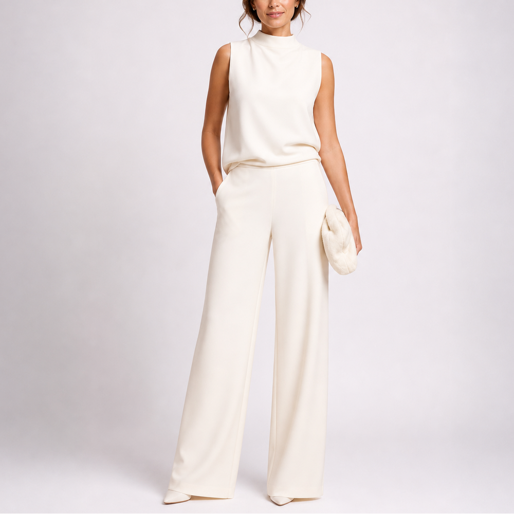 Imara | Women's Mock Neck Sleeveless Wide Leg Jumpsuit - Dark Green - Image 2