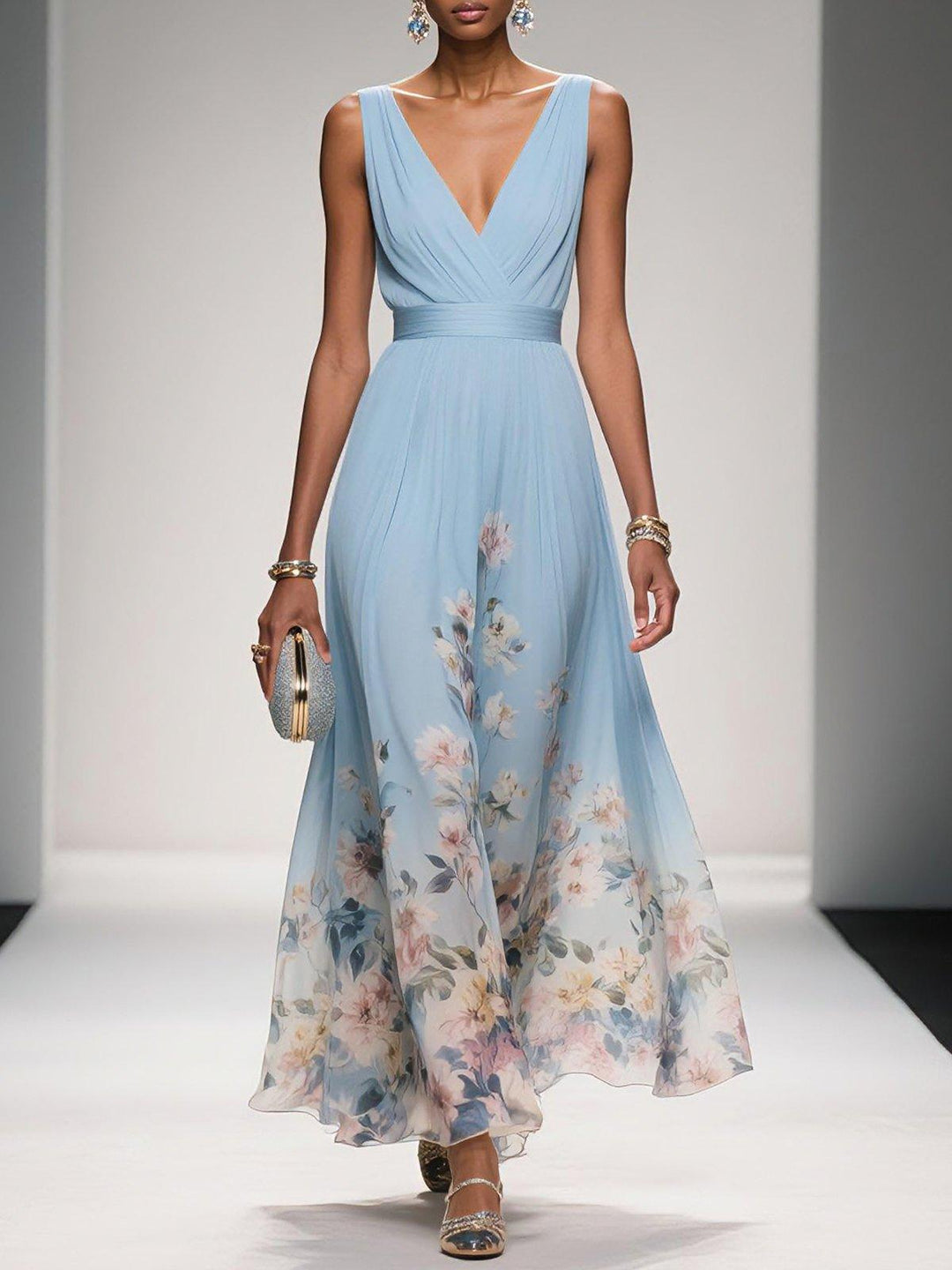 Isolde | Women's Floral V-Neck Sleeveless Maxi Dress - Image 1