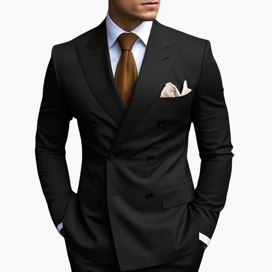 Lorcan | Men's Double Breasted Tailored Blazer - Black - Image 1