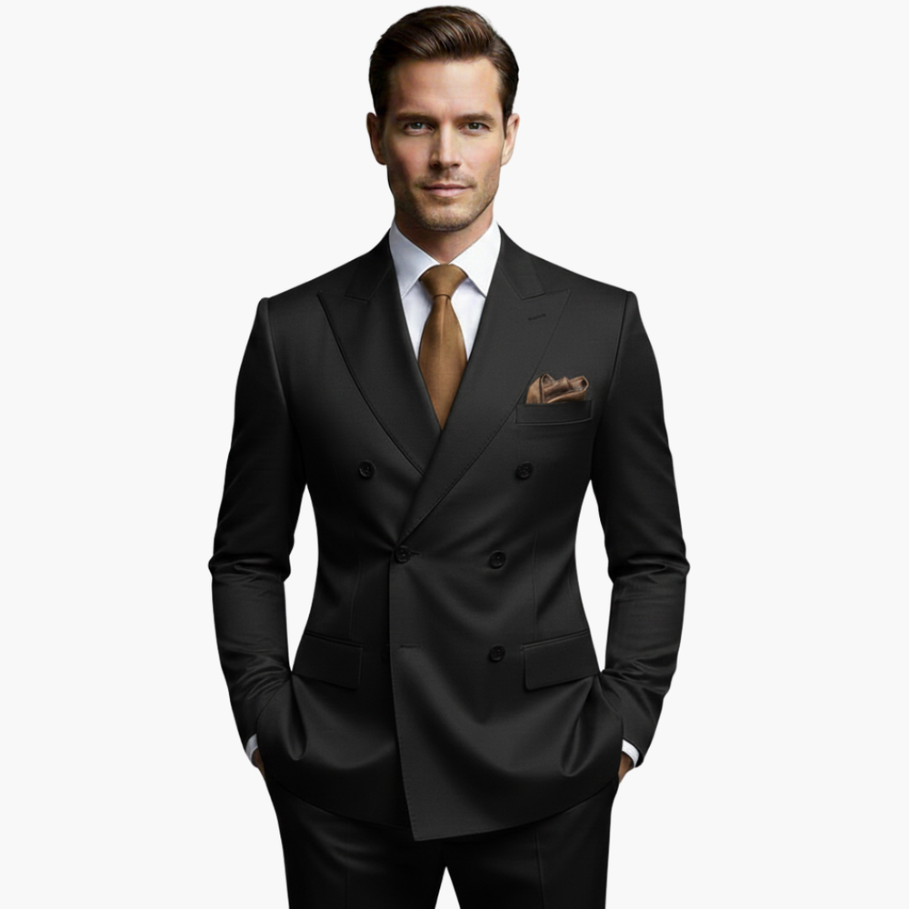 Lorcan | Men's Double Breasted Tailored Blazer - Black - Image 2