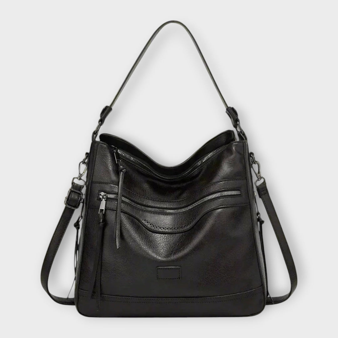 Lottie | Women's Black Shoulder Bag with Zip Compartments - Image 1