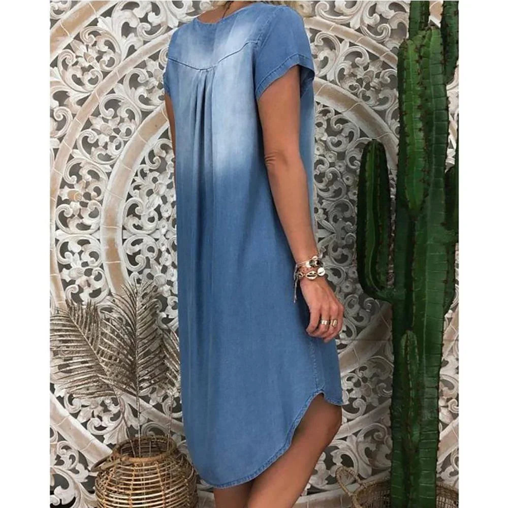 Lucinda | Women's V-Neck Short Sleeve Casual Dress - Blue - Image 2