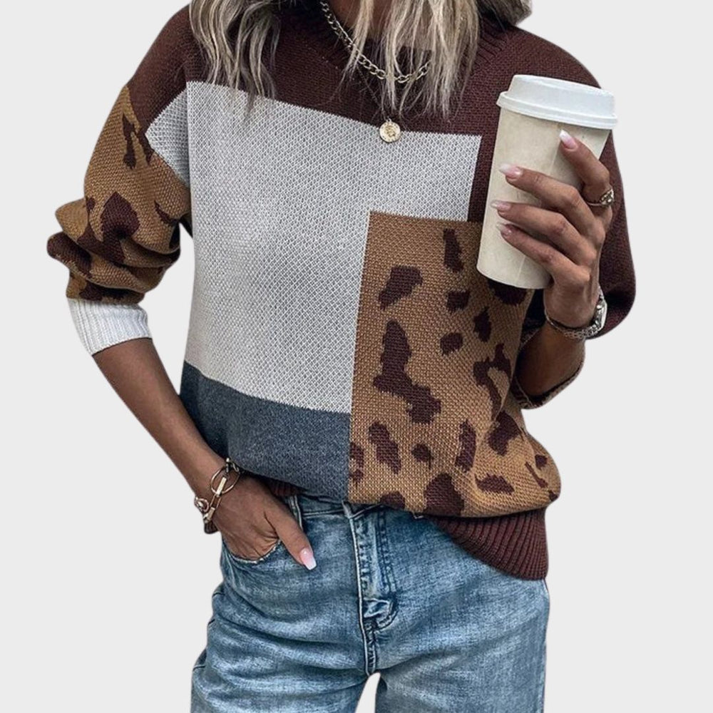 Lydia | Women's Leopard Print Colour Block Sweater - Image 2