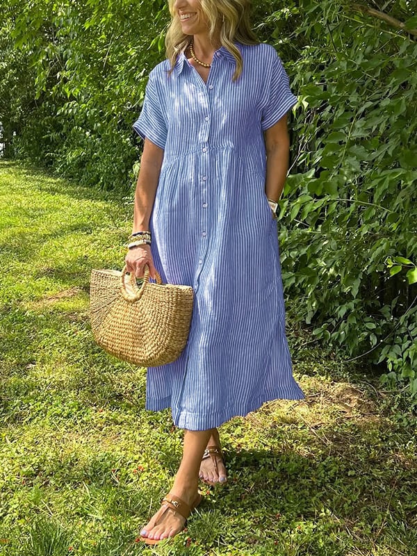 Marguerite | Women's Striped Shirt Midi Dress - Image 1