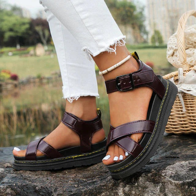Millicent | Women's Black Platform Cross Strap Sandals - Image 2