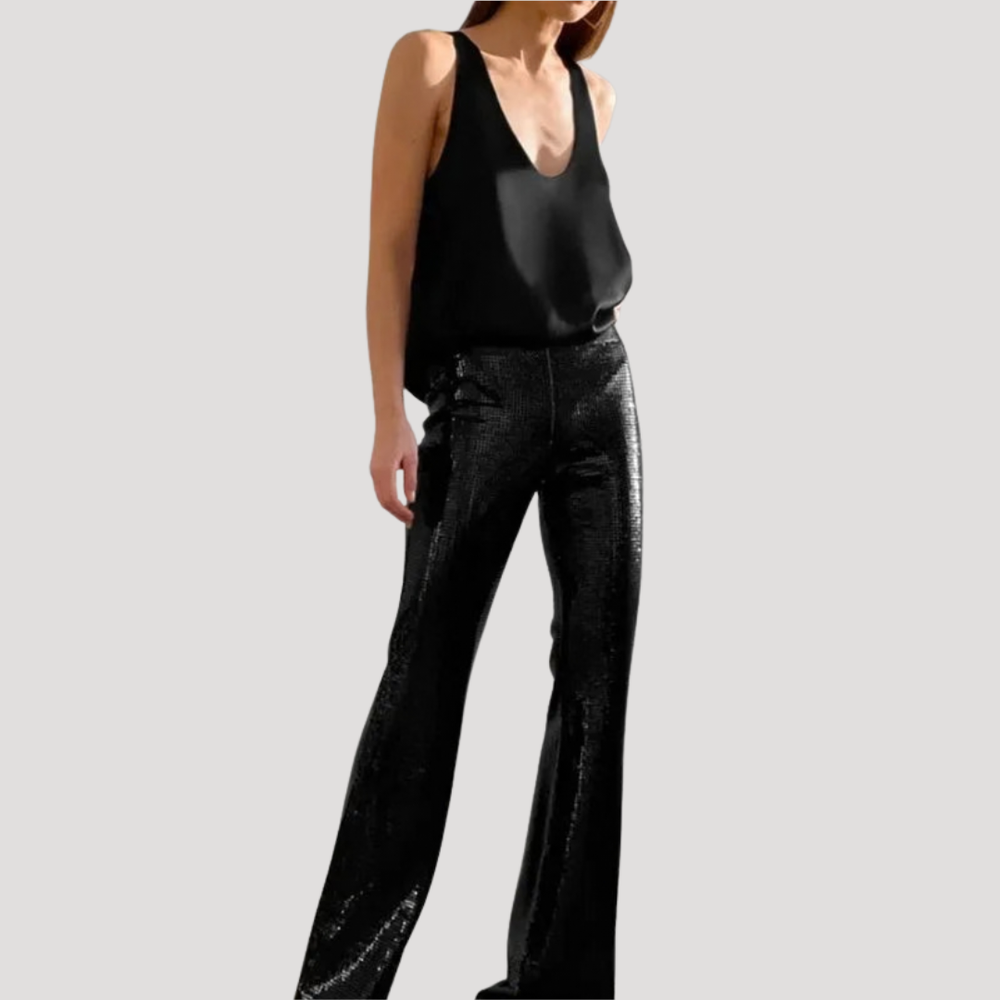 Niamh | Women's Deep V Neck Sleeveless Cami Top - Black - Image 2