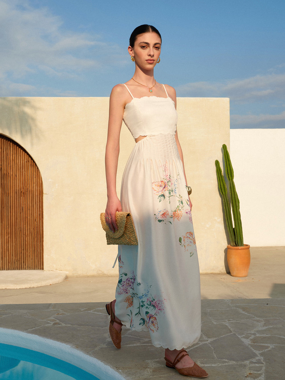 Ondine | Women's Floral Square Neck Maxi Dress - Floral - Image 2