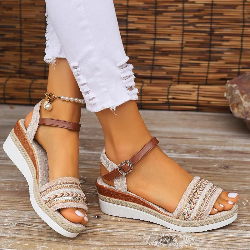 Ophelia | Women's Espadrille Platform Wedge Sandals - Beige - Image 2