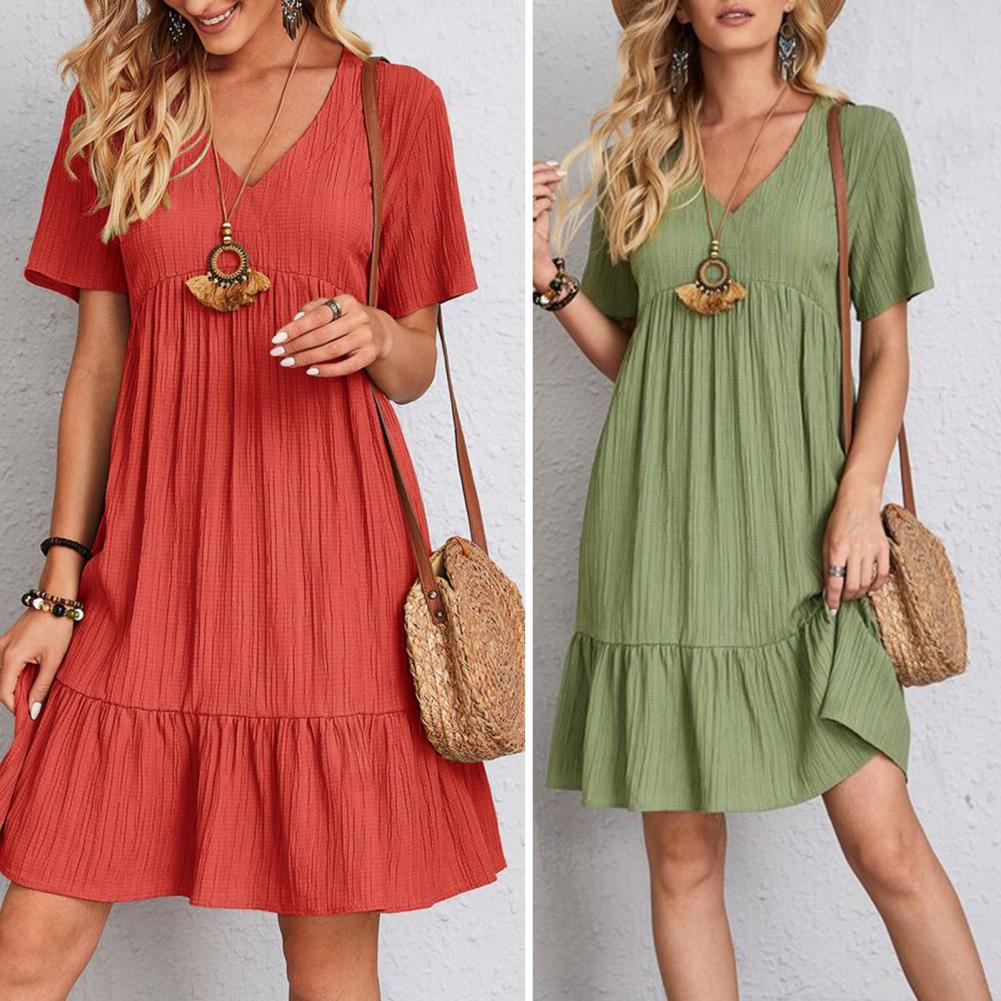 Ophira | Women's V-Neck Tiered Short Sleeve Dress - Image 1