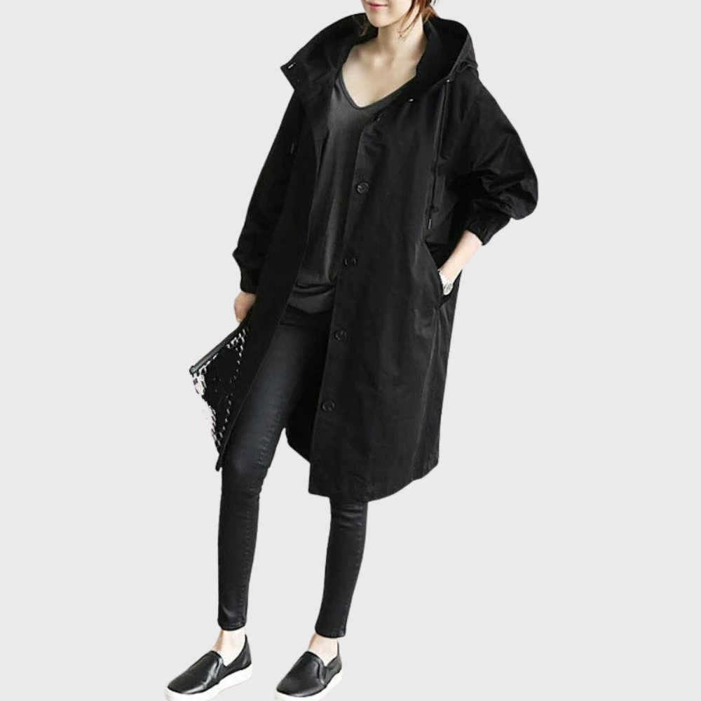 Penelope | Women's Hooded Waterproof Long Trench Coat - Image 2