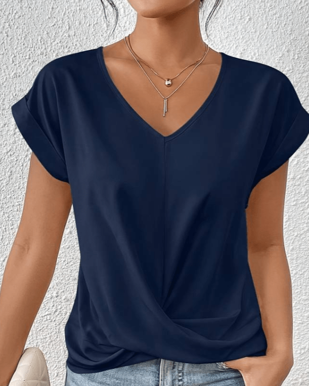 Primrose | Women's V-Neck Twist Front Short Sleeve Top - Image 2