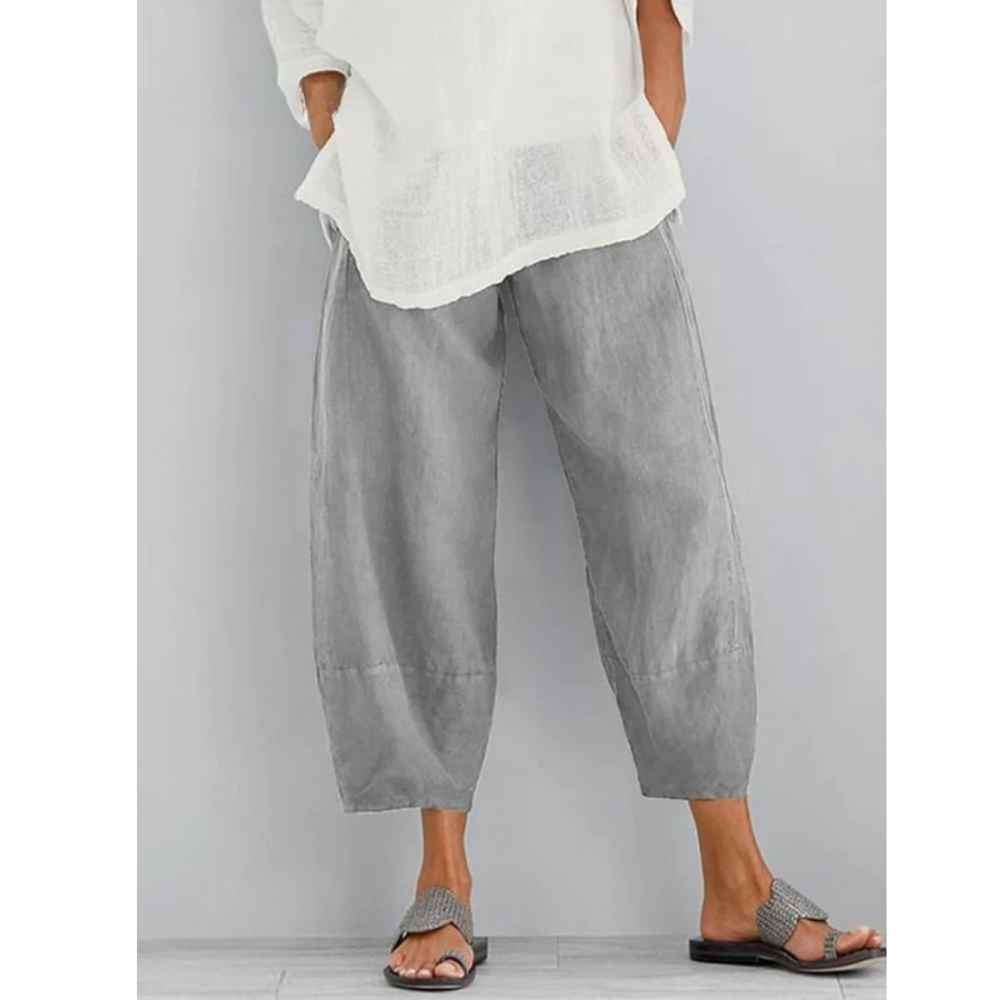 Quinelle | Women's Cropped Harem Pants Relaxed Fit - Taupe - Image 2