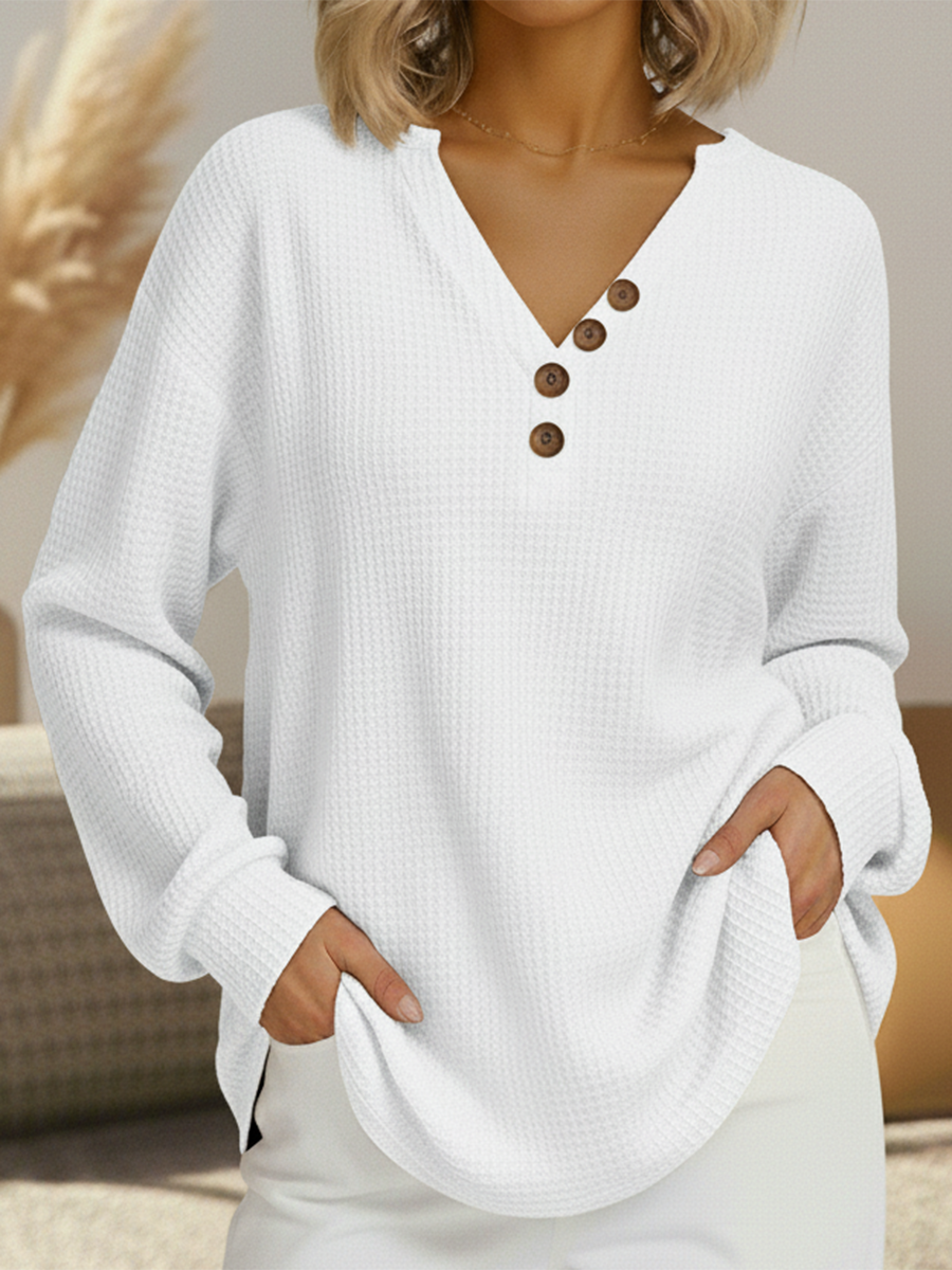 Riona | Women's Long Sleeve Henley Sweater - Image 2