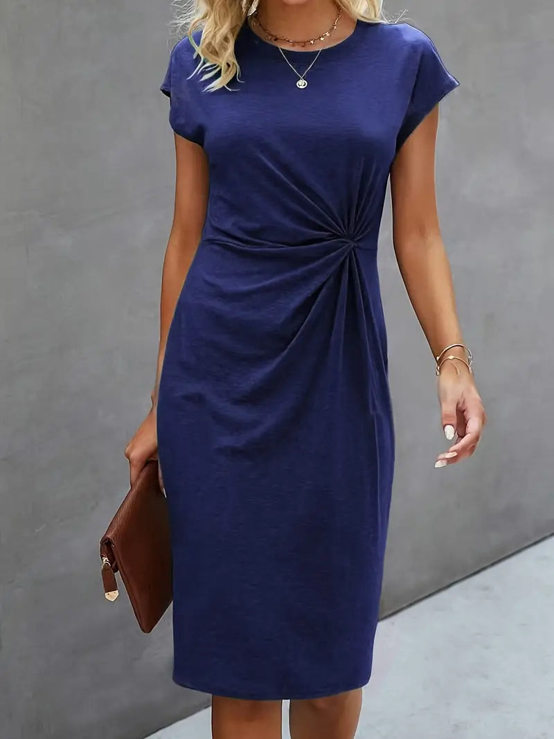 Saoirse | Women's Twist Front Short Sleeve Midi Dress - Black - Image 2