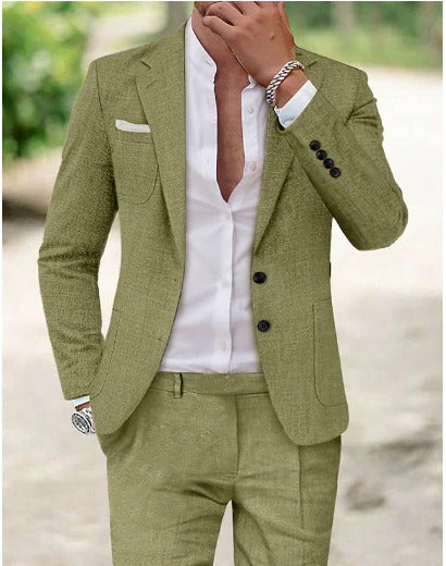 Silvano | Men's Two-Piece Slim Fit Suit Set - Beige - Image 2