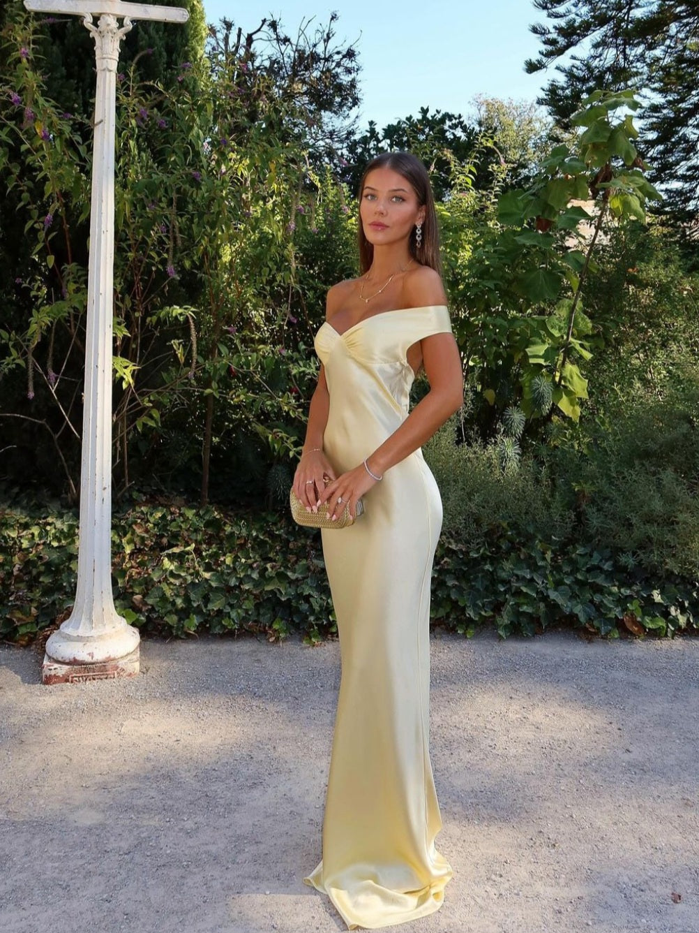 Sloane | Women's Off Shoulder Evening Maxi Dress - Champagne - Image 1