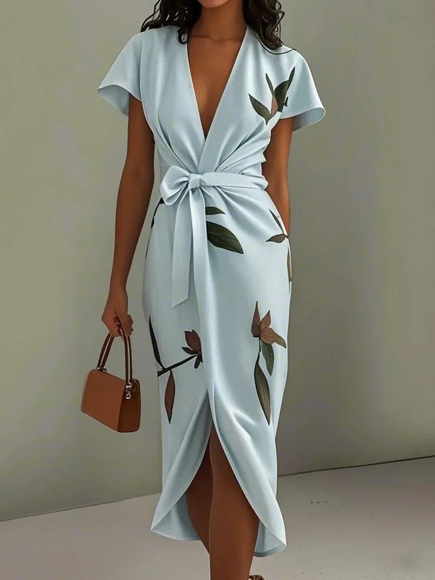 Solara | Women's Floral Wrap Midi Dress - Image 2