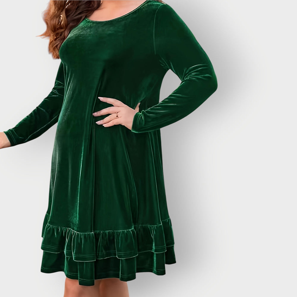 Tamsin | Women's Burgundy Long Sleeve Ruffle Midi Dress - Image 2