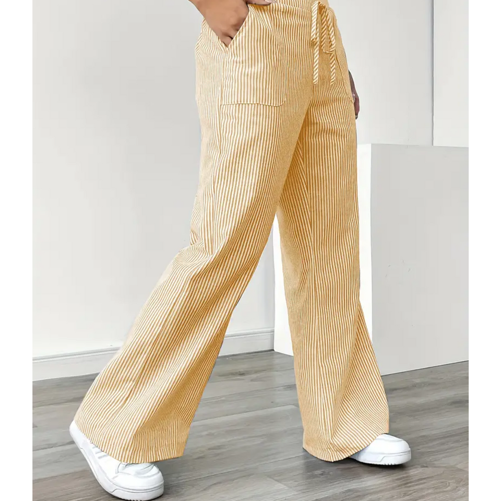 Thessadora | Women's Striped Wide Leg Drawstring Pants - Image 2