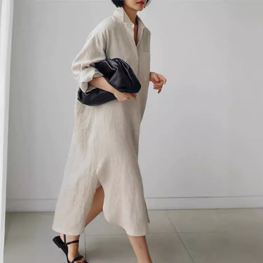 Tilda | Women's Collared Button-Down Midi Shirt Dress - Beige - Image 2
