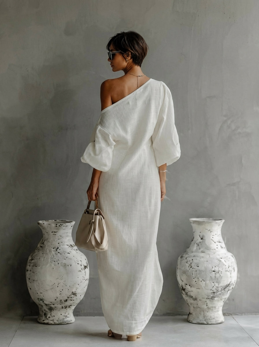 Viveka | Women's One Shoulder Asymmetric Maxi Dress - White - Image 2