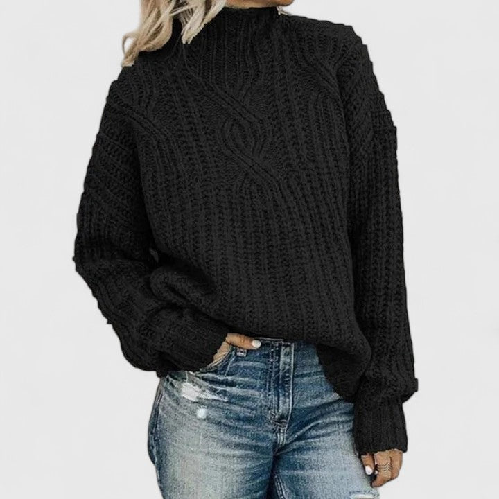 Zinnia | Women's Cable Knit Mock Turtleneck Sweater - Image 2